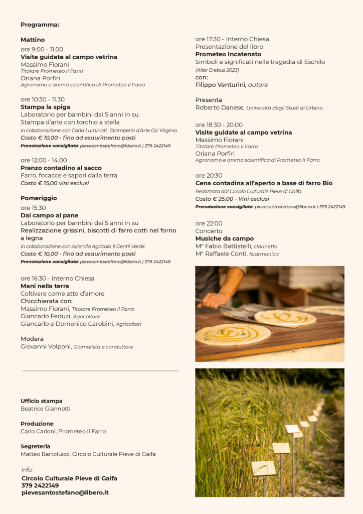Locandina con programma dell'evento Campo Aperto Prometeo 21 Giugno 2025. Trascrizione in seguito